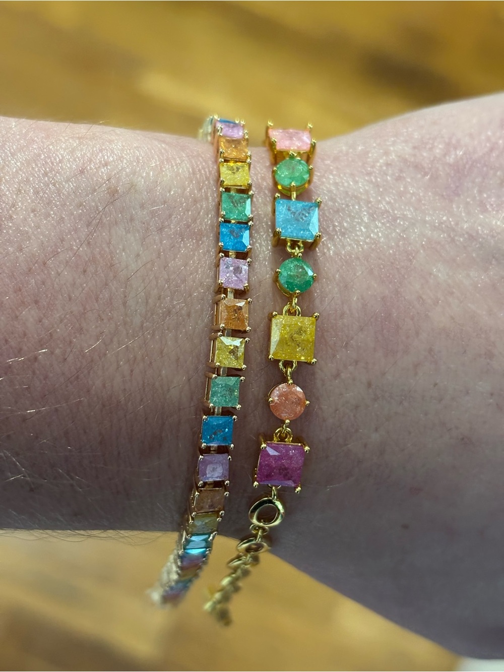 Gold Multicolor rainbow candy crystal Tennis Bracelet Set